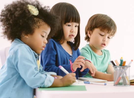 Preschool students coloring