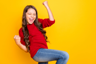 Excited middle school student