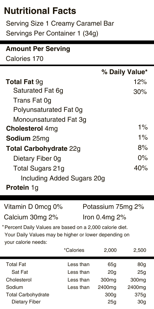 Caramel Bar Nutritional Facts