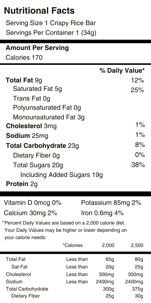 Crispy Bar Nutritional Facts