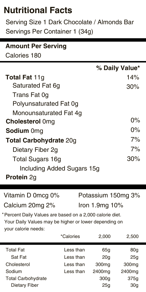 Dark Chocolate Almond Bar Nutritional Facts