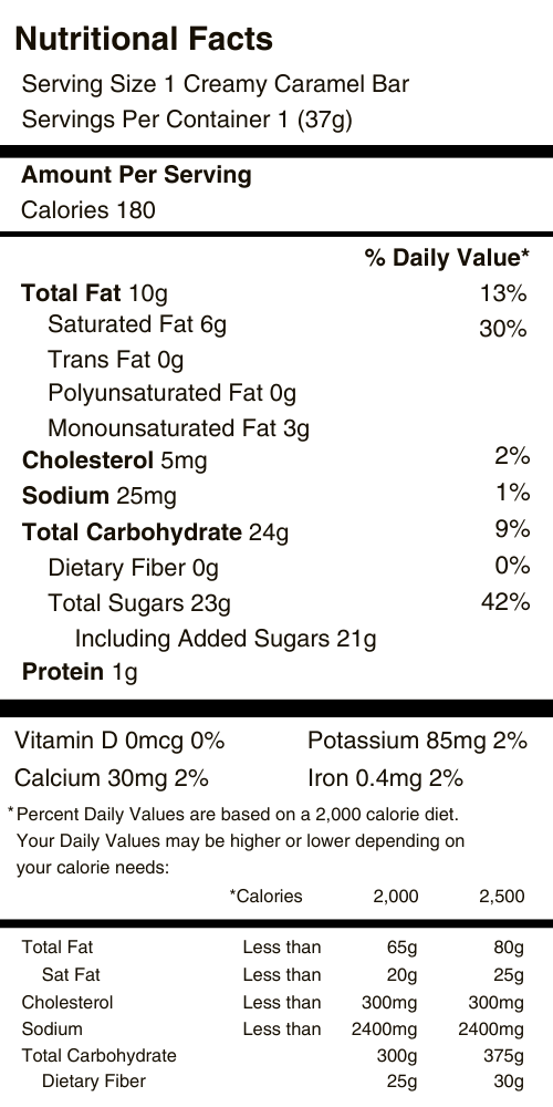 Creamy Caramel Bar Nutritional Facts