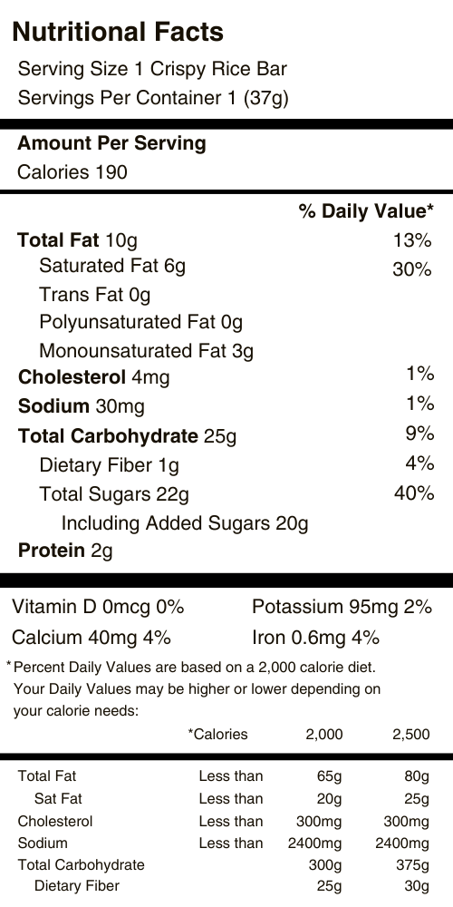 Crispy Rice Bar Nutritional Facts