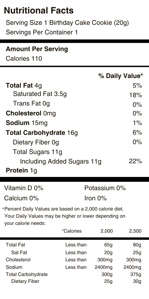 Birthday Cake Fortune Cookie Nutritional Facts