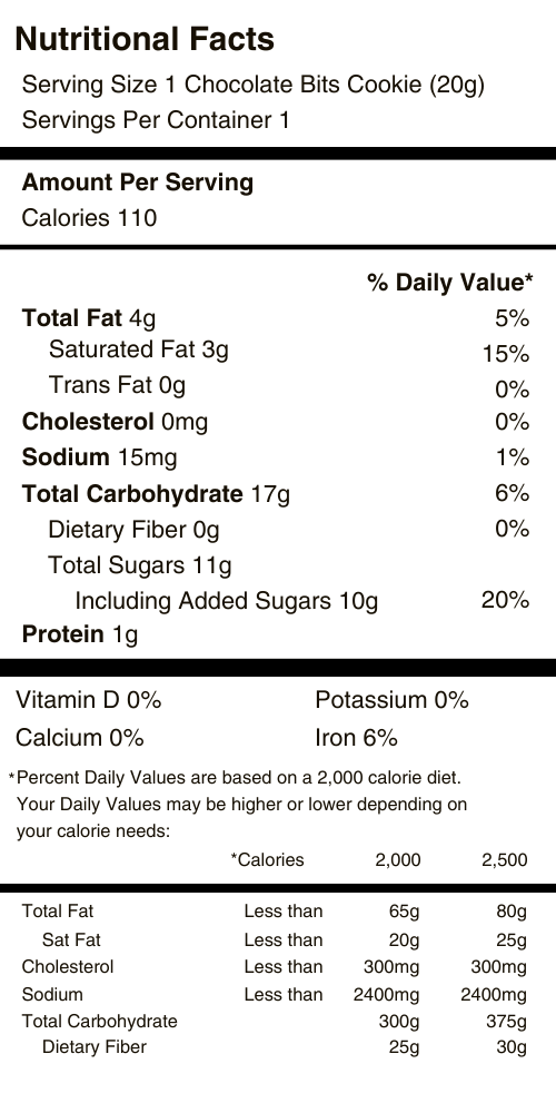 Chocolate Bits Fortune Cookie Nutritional Facts