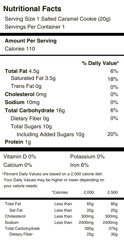 Salted Caramel Fortune Cookie Nutritional Facts