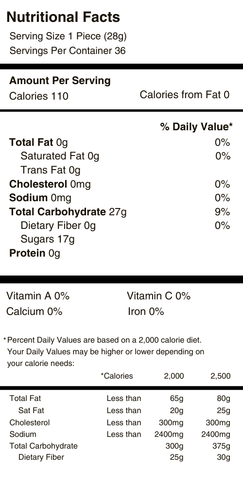 Hot Pops Lollipop Nutritional Facts