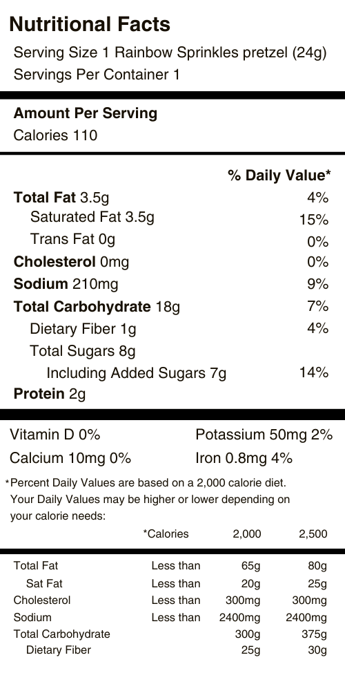 Rainbow Sprinkles Pretzel Rod Nutritional Facts