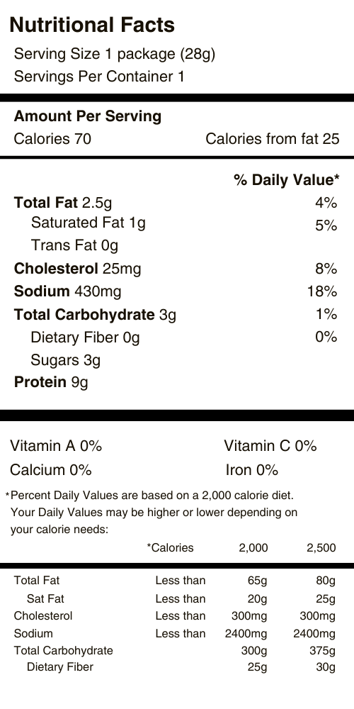 Bold Teriyaki Sticks Nutritional Facts