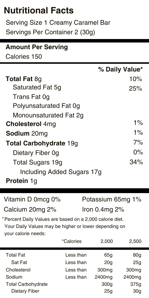 Caramel Bars Nutritional Facts