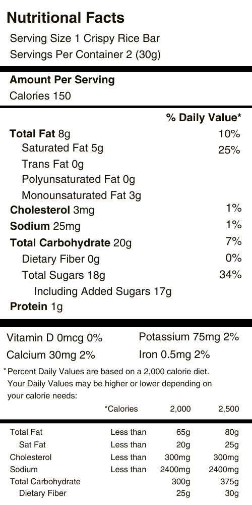 Crispy Rice Bars Nutritional Facts