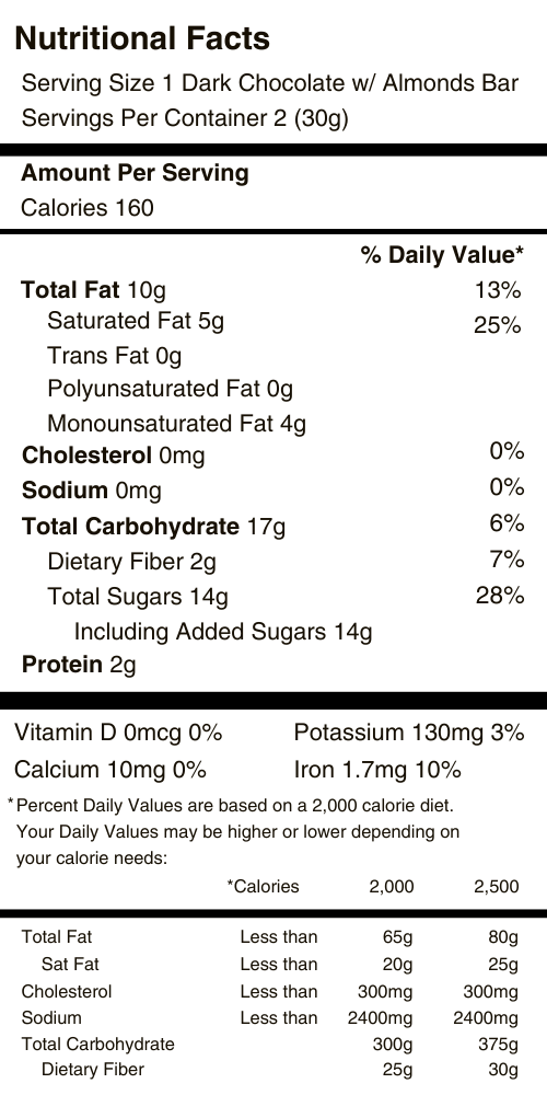 Dark Chocolate Almond Bars Nutritional Facts