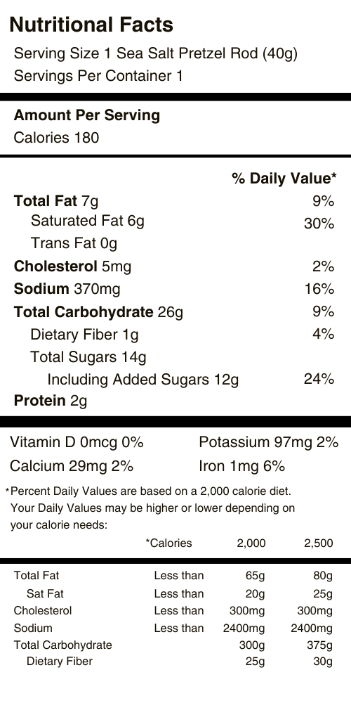 Sea Salt Pretzel Rods Nutritional Facts