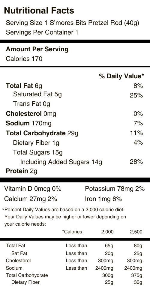 S'mores Bits Pretzel Rods Nutritional Facts