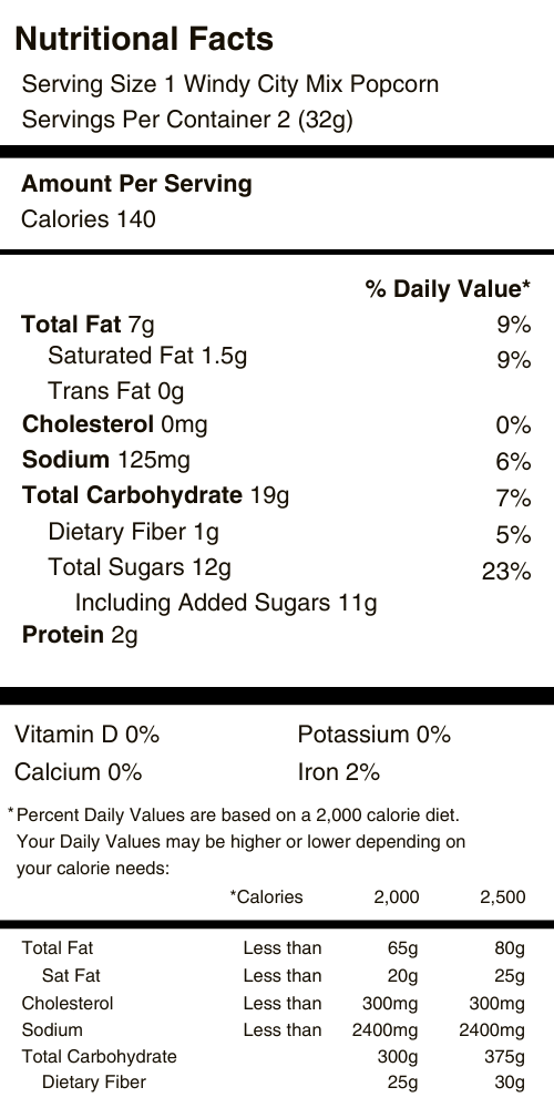 Windy City Mix Popcorn Nutritional Facts