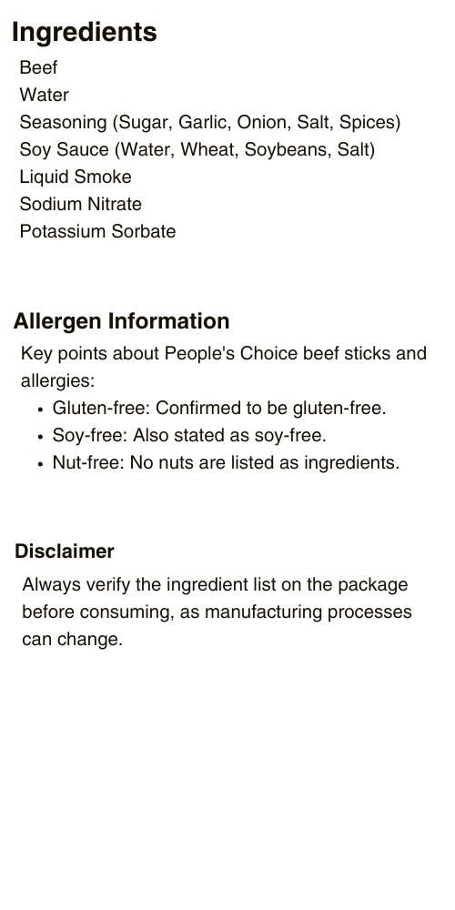 Teriyaki Beef Sticks Ingredients