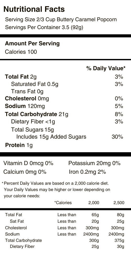 Buttery Caramel Popcorn Nutritional Facts