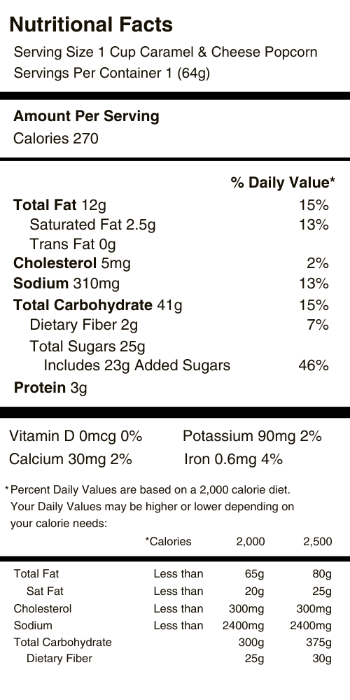 Caramel & Cheese Popcorn Nutritional Facts