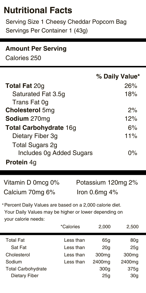 Cheesy Cheddar Popcorn Nutritional Facts