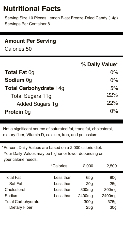 Lemon Blast Freeze Dried Candy Nutritional Facts