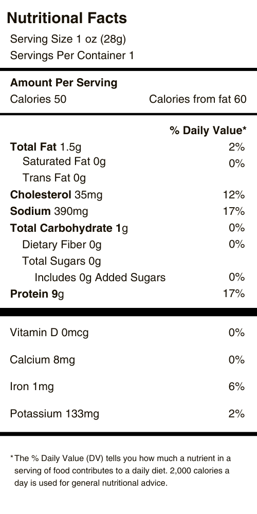 Rosemary Turkey Sticks Nutritional Facts