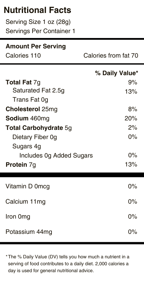 Teriyaki Meat Sticks Nutritional Facts