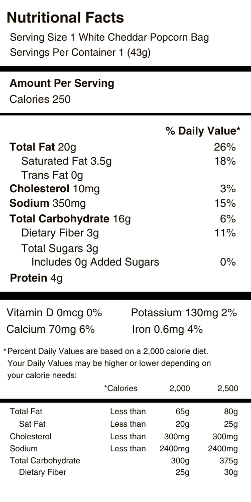 White Cheddar Popcorn Nutritional Facts