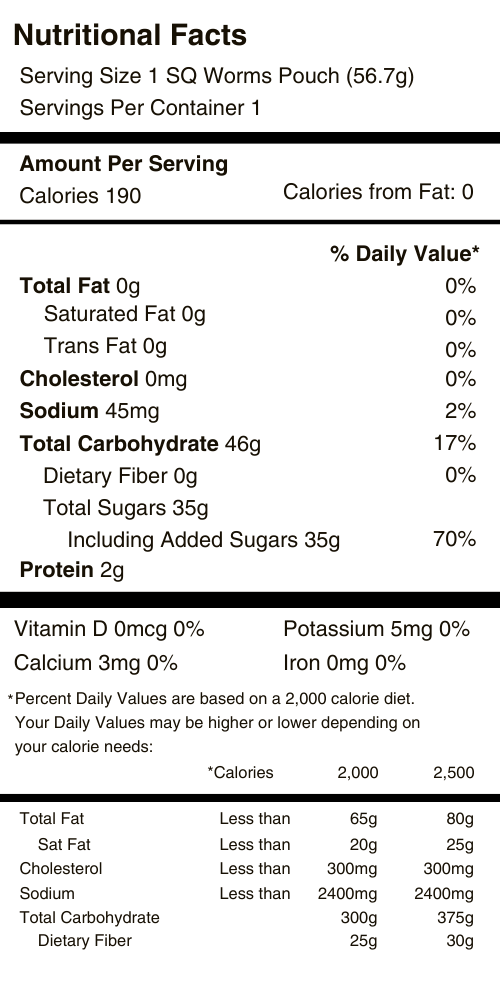 Sour Neon Gummi Worms Nutritional Facts