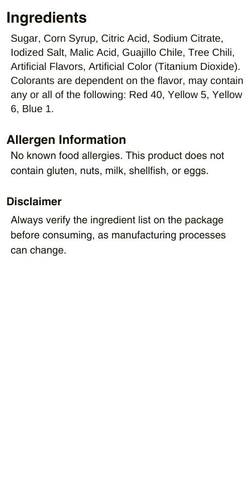 Hot Pops Lollipop Ingredients