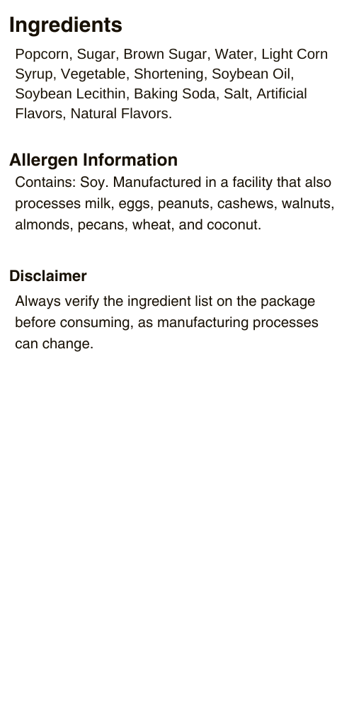 Caramel Corn Popcorn Ingredients