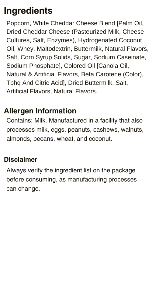 White Cheddar Popcorn Ingredients