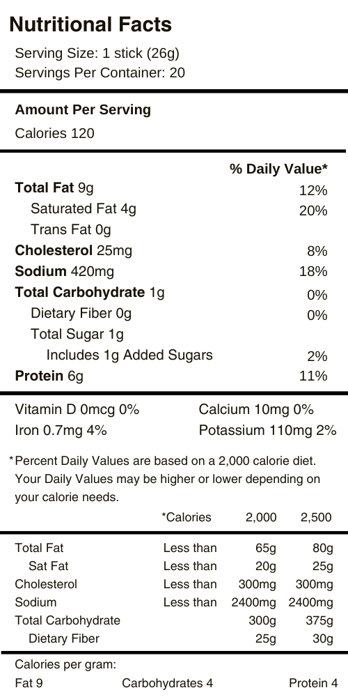 Original Beef Sticks Nutritional Facts