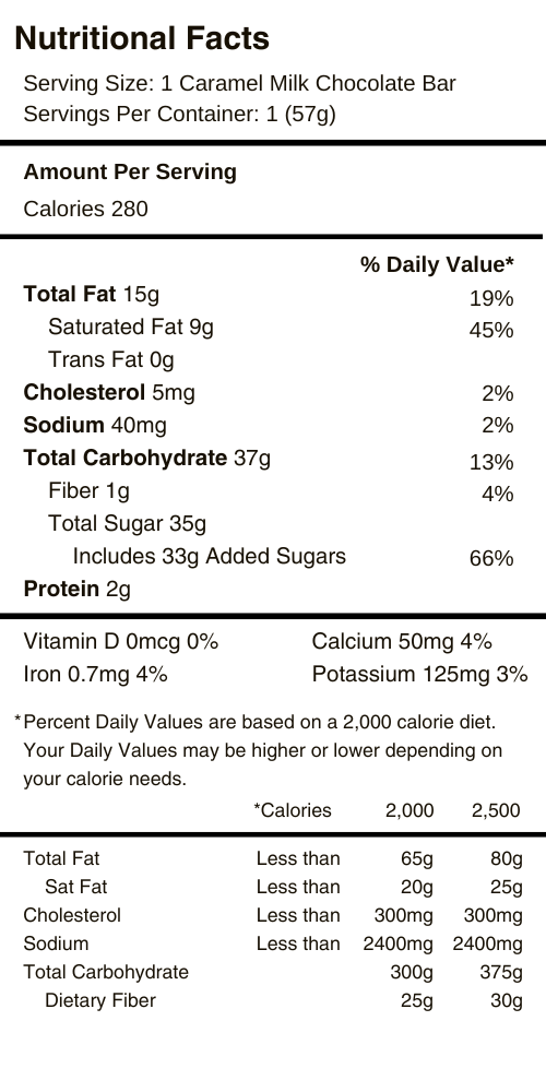 Caramel Bar Nutritional Facts