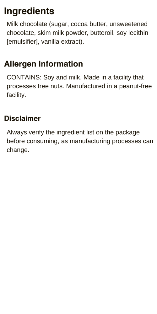 Milk Chocolate Bar Ingredients