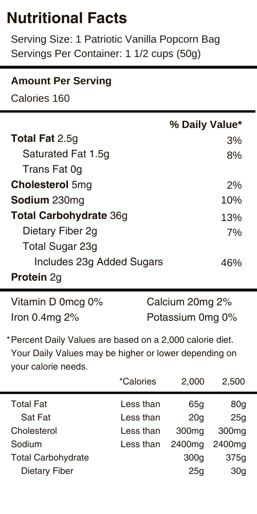 Vanilla Popcorn Nutritional Facts