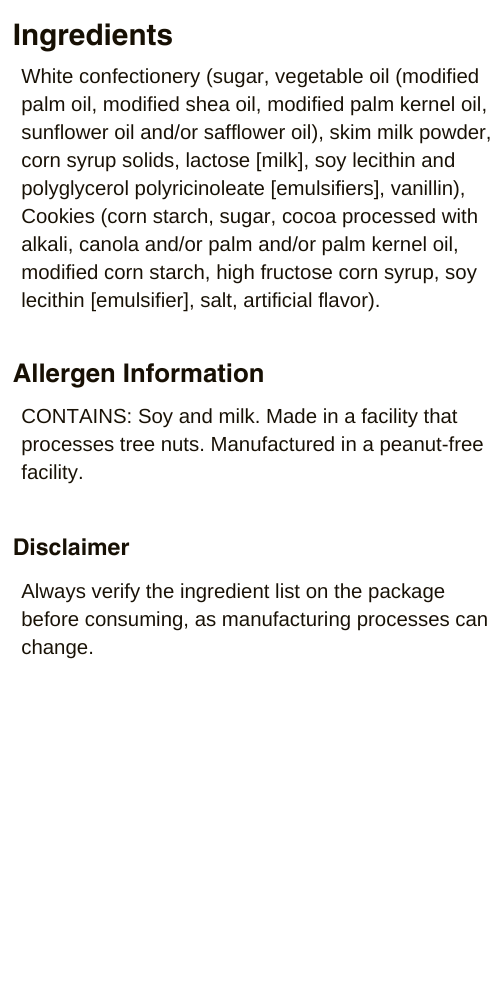 Cookies N' Creme Bar Ingredients