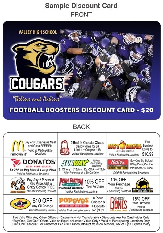 High School Football Boosters Fundraiser Discount Card
