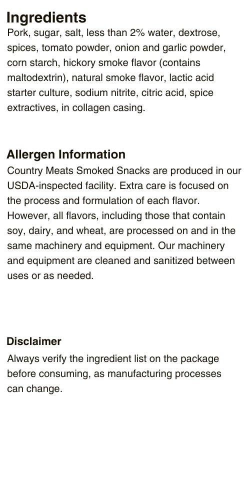 Sweet BBQ Sticks Ingredients