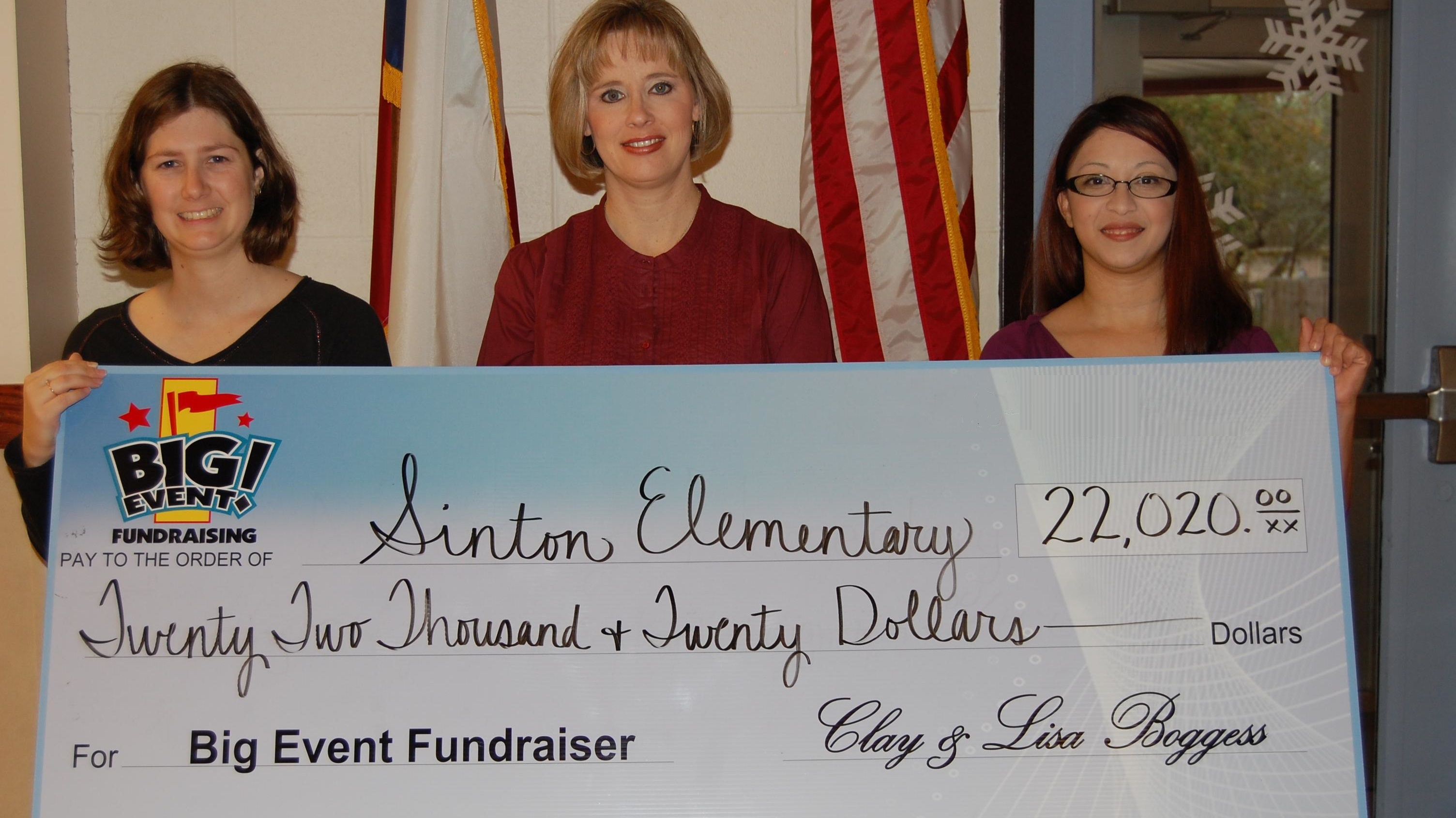 Students Look Forward to Super Party Every Year Sinton Elementary School fundraising team holding check
