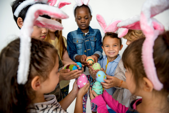 Elementary School Students Wearing Easter Bunny Hats