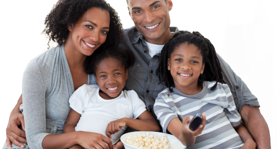 Family eating popcorn