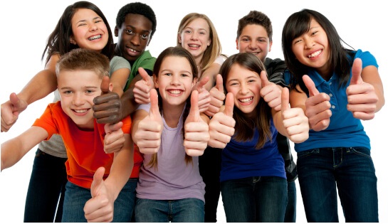 Middle school students giving thumb up