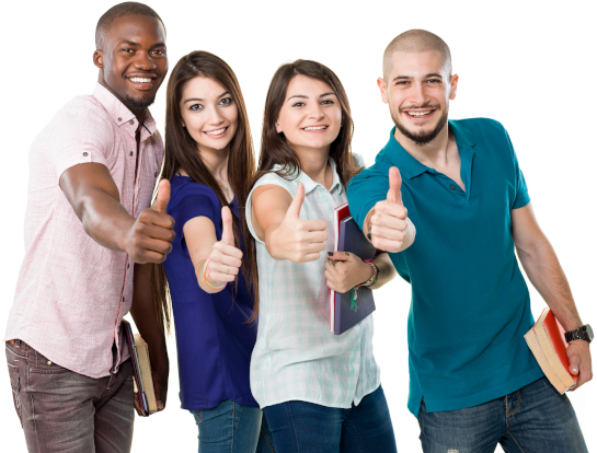 Smiling college students giving thumbs up