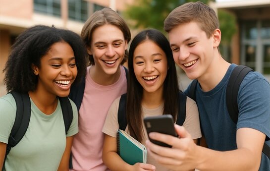 students viewing online fundraiser on phone
