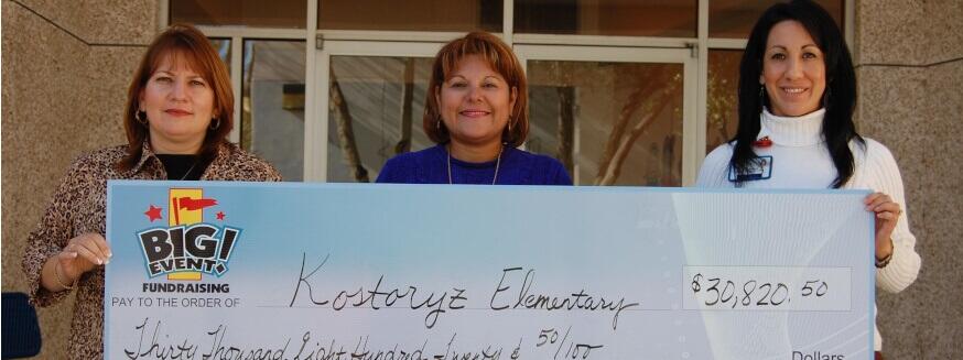 Every Student Wants the Splash Party Prize Program Kostoryz Elementary School fundraising team holding check